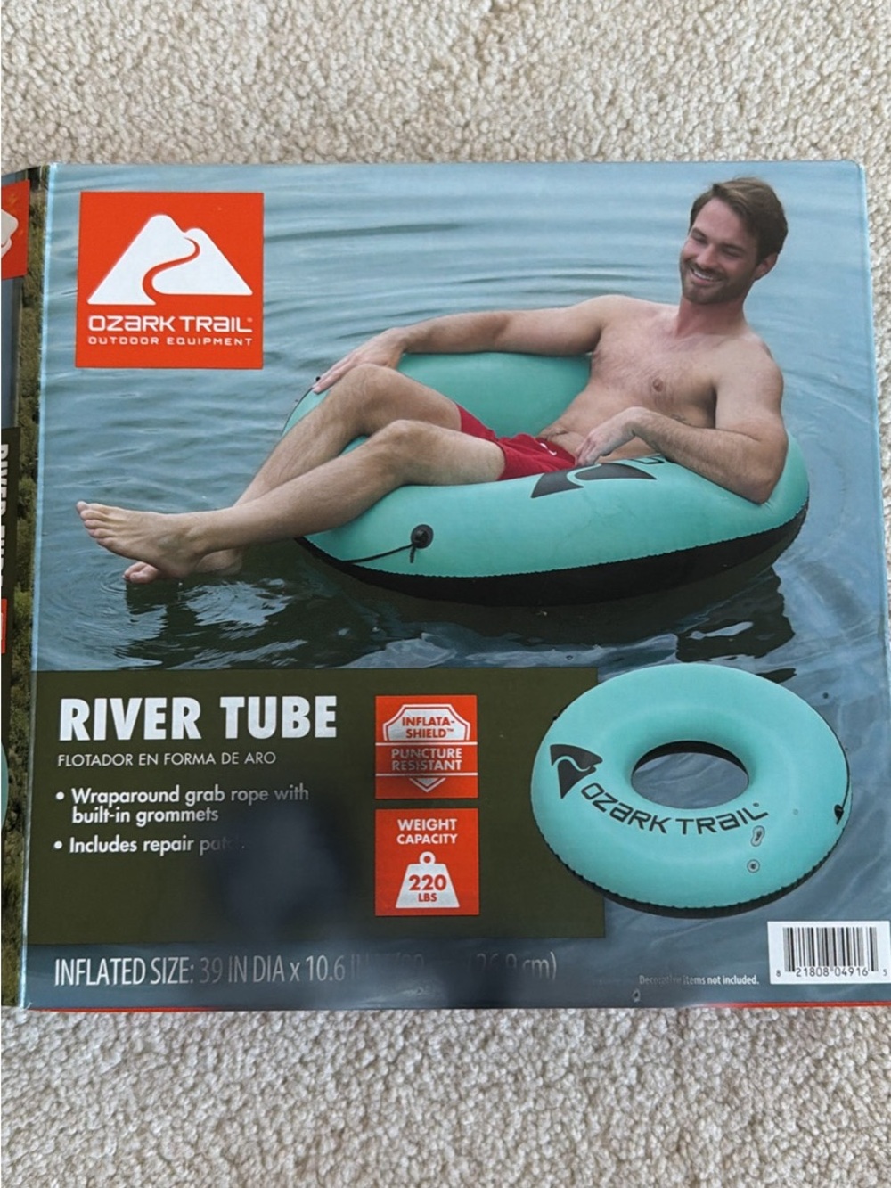 Ozark Trail Teal Inflatable River Tube with Black Trim